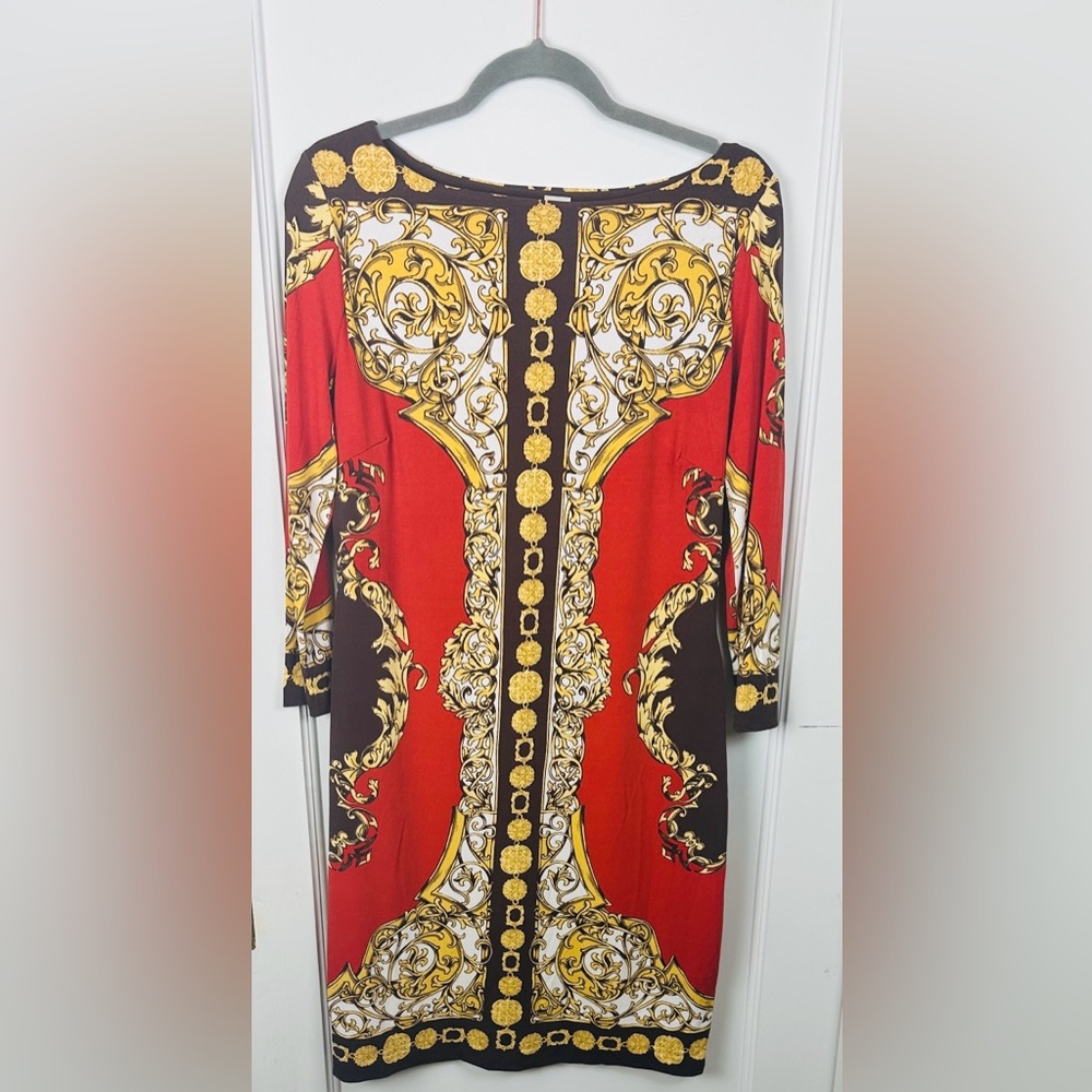 Elegant Red and Gold Baroque Dress